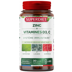 SUPERDIET Zinc + Vitamines D3, C - 60 Géllules