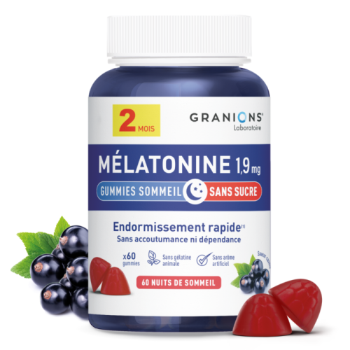 GRANIONS MÉLATONINE 1.9mg 2 Mois Sans Sucre - 60 Gummies