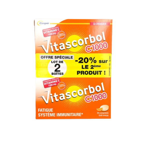 VITASCORBOL C1000 Vitamine C Goût Orange - Lot de 2x20